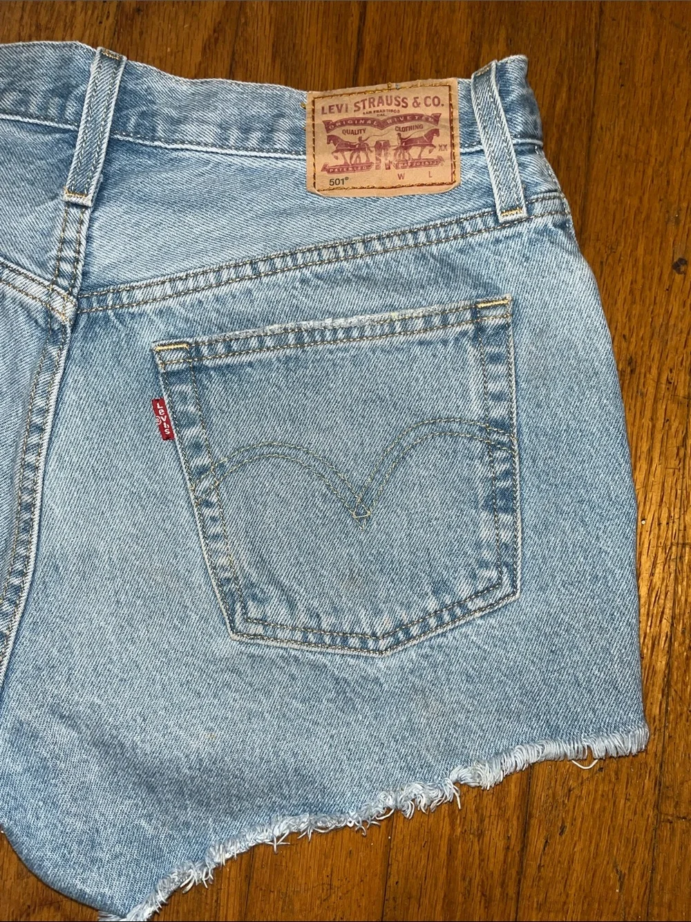 Levi’s 501 Denim Distressed  Women’s Button Fly Shorts - Light Blue Size 27